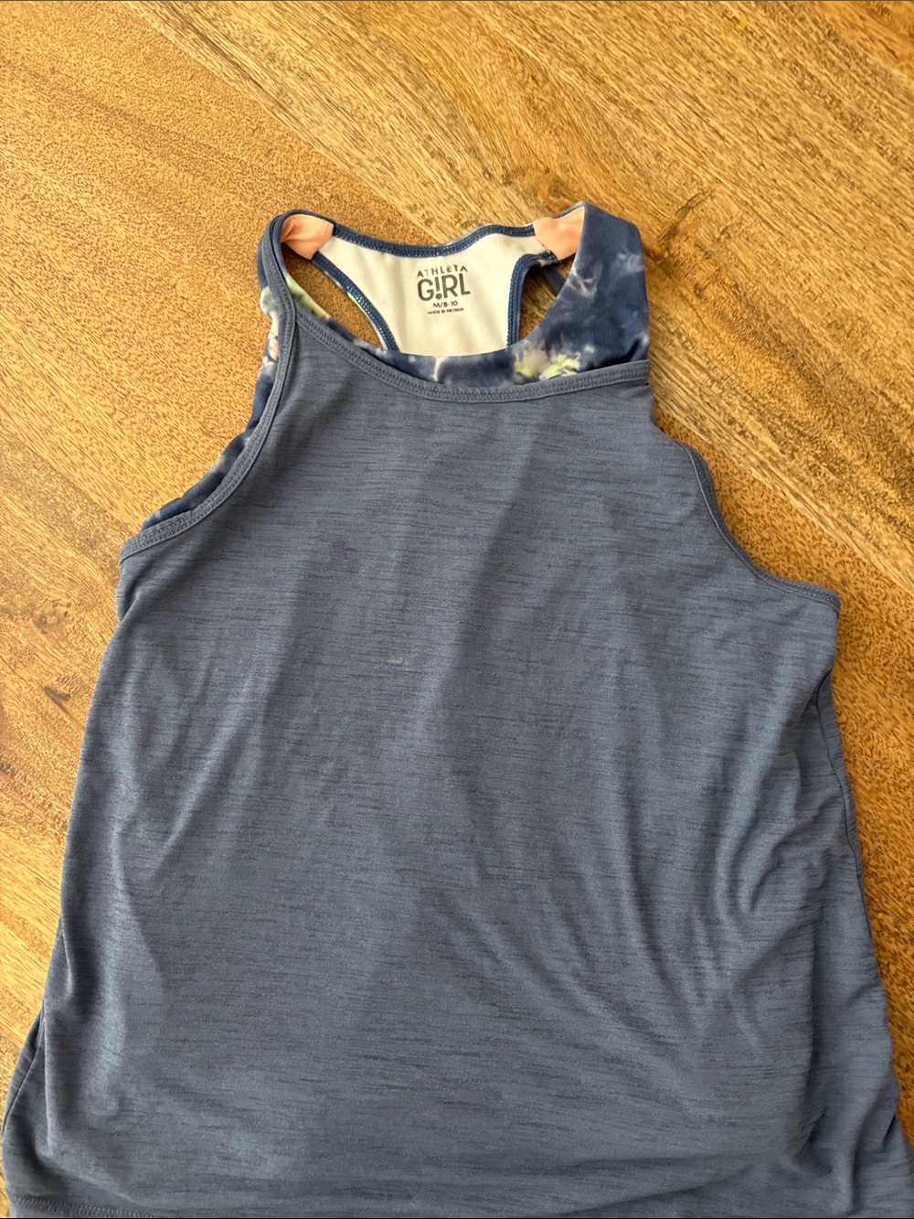 Athleta Slate Blue Racerback Tank with Tie-Dye Back
